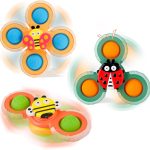 Outgeek Suction Cup Spinner Toys: 3PCS Kids Spinning Top Toys Baby Dimple Toy Sensory Toys Fidget Spinners Suction Cup Babies Bath Toys Gift Toys for Toddlers (Second Edition) (White)